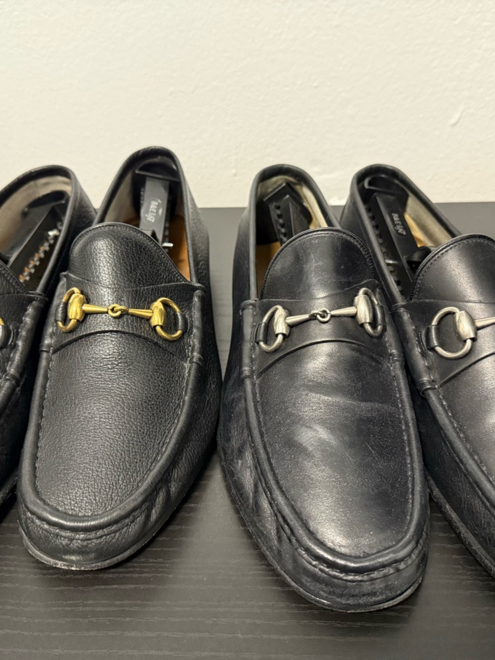 Gucci Black Leather Horsebit Loafers with Mixed Metal Hardware